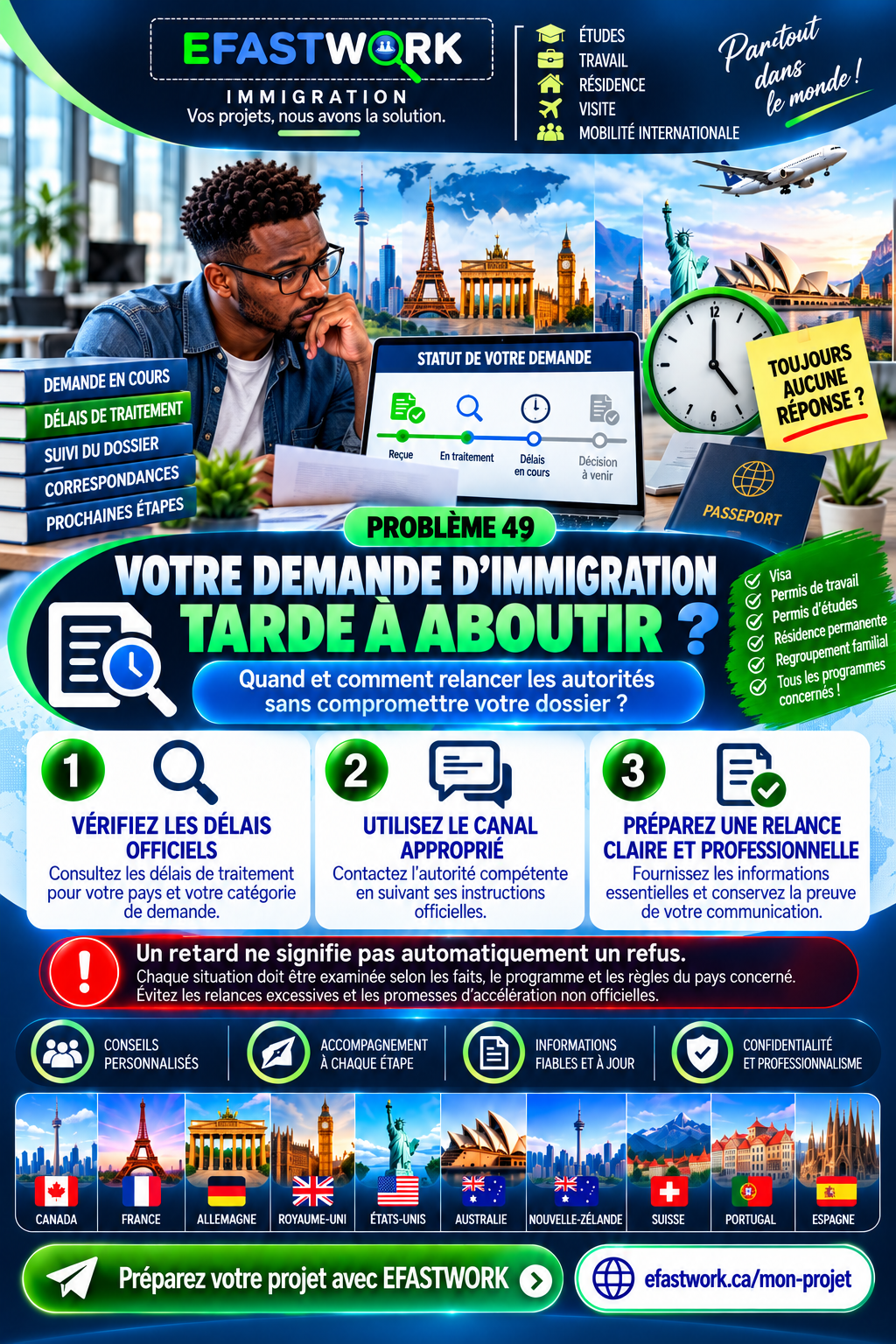 🌍 PROBLÈME 49 : VOTRE DEMANDE D’IMMIGRATION TARDE À ABOUTIR ? QUAND ET COMMENT RELANCER LES AUTORITÉS SANS COMPROMETTRE VOTRE DOSSIER ?